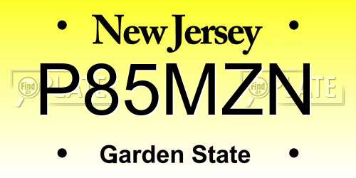 P85MZN New Jersey License Plate