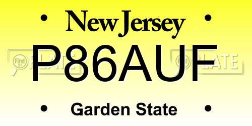 P86AUF New Jersey License Plate