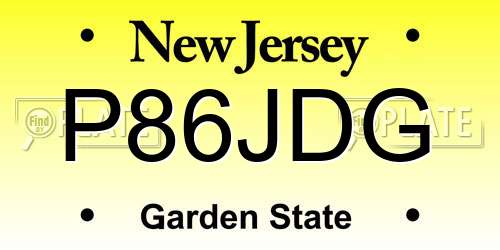 P86JDG New Jersey License Plate