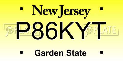 P86KYT New Jersey License Plate
