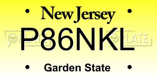 P86NKL New Jersey License Plate