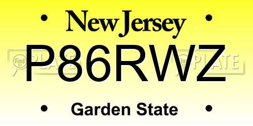 P86RWZ New Jersey License Plate