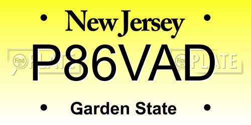 P86VAD New Jersey License Plate