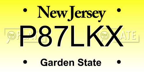 P87LKX New Jersey License Plate