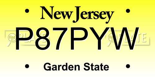 P87PYW New Jersey License Plate