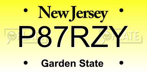 P87RZY New Jersey License Plate