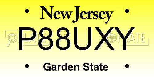 P88UXY New Jersey License Plate