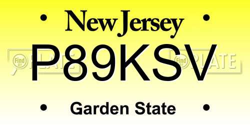 P89KSV New Jersey License Plate