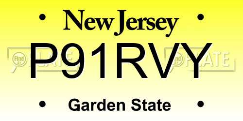 P91RVY New Jersey License Plate