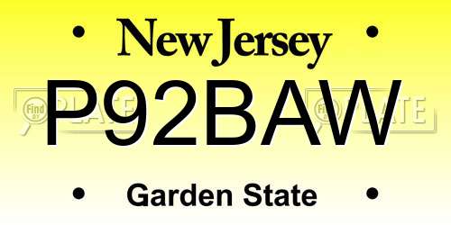 P92BAW New Jersey License Plate