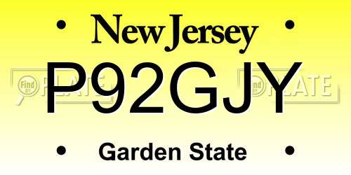 P92GJY New Jersey License Plate