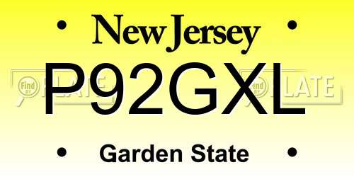 P92GXL New Jersey License Plate