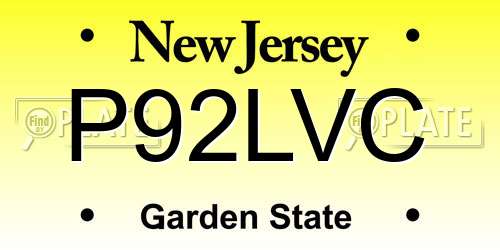 P92LVC New Jersey License Plate