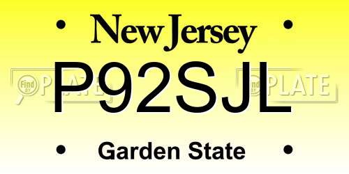 P92SJL New Jersey License Plate