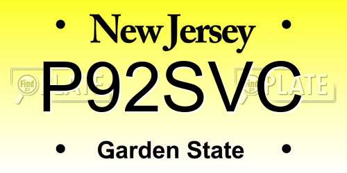 P92SVC New Jersey License Plate