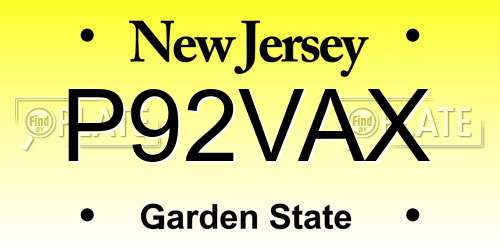 P92VAX New Jersey License Plate