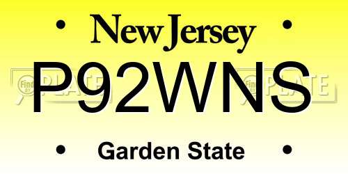 P92WNS New Jersey License Plate