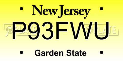 P93FWU New Jersey License Plate