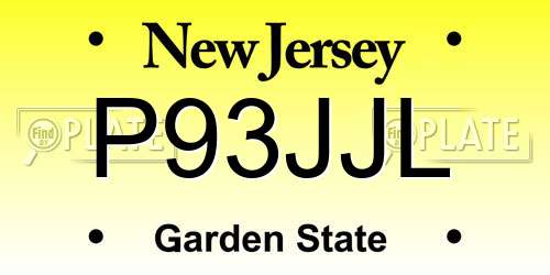 P93JJL New Jersey License Plate