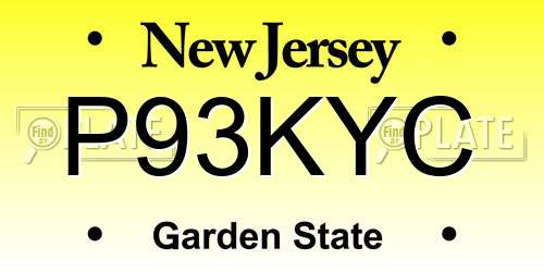 P93KYC New Jersey License Plate