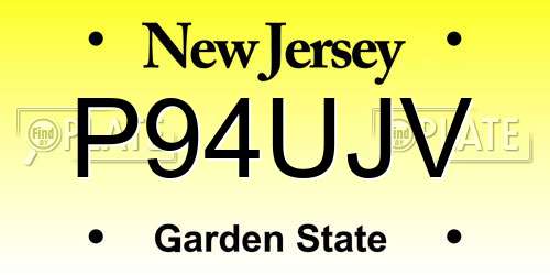 P94UJV New Jersey License Plate