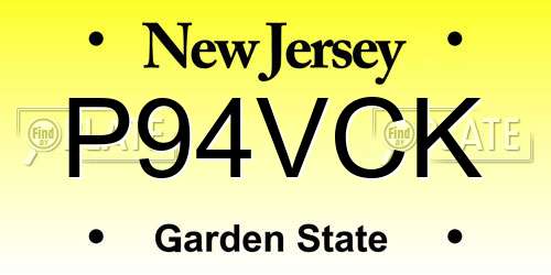 P94VCK New Jersey License Plate