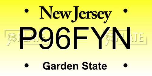 P96FYN New Jersey License Plate