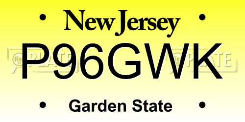 P96GWK New Jersey License Plate