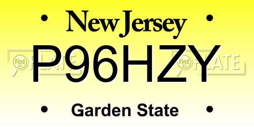 P96HZY New Jersey License Plate