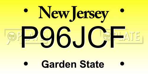 P96JCF New Jersey License Plate