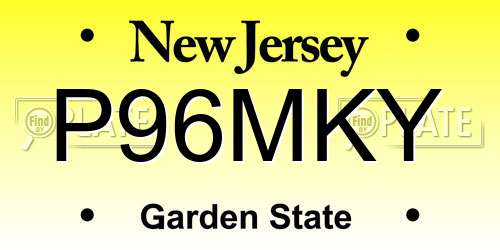 P96MKY New Jersey License Plate