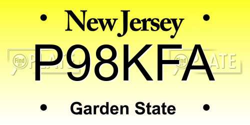 P98KFA New Jersey License Plate