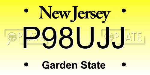 P98UJJ New Jersey License Plate