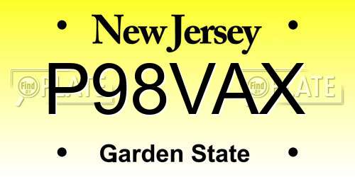 P98VAX New Jersey License Plate