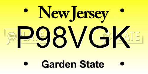 P98VGK New Jersey License Plate