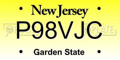 P98VJC New Jersey License Plate