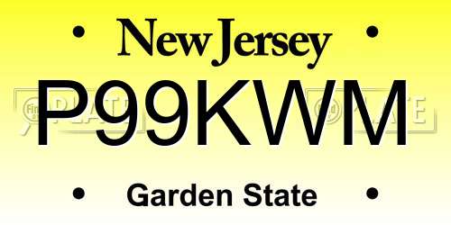 P99KWM New Jersey License Plate