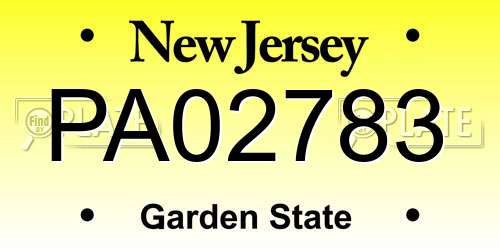 PA02783 New Jersey License Plate