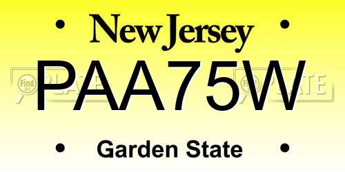 PAA75W New Jersey License Plate