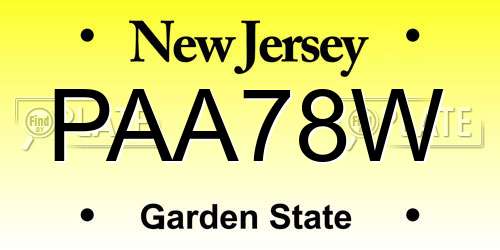 PAA78W New Jersey License Plate