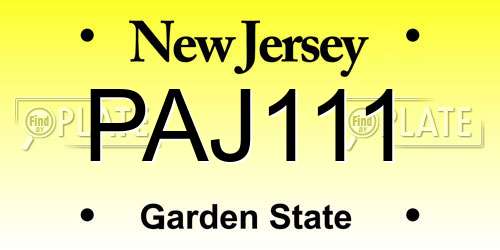 PAJ111 New Jersey License Plate