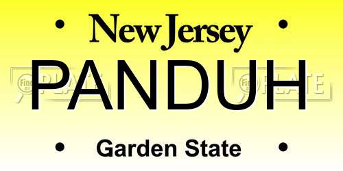 PANDUH New Jersey License Plate
