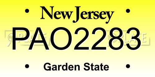 PAO2283 New Jersey License Plate