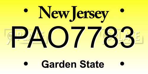 PAO7783 New Jersey License Plate