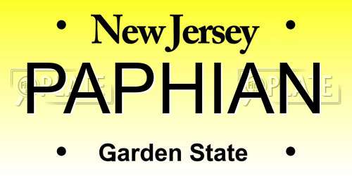 PAPHIAN New Jersey License Plate