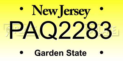 PAQ2283 New Jersey License Plate