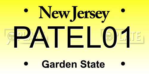 PATEL01 New Jersey License Plate