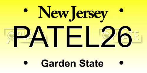PATEL26 New Jersey License Plate