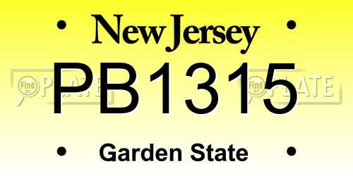 PB1315 New Jersey License Plate