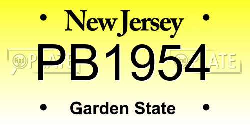 PB1954 New Jersey License Plate